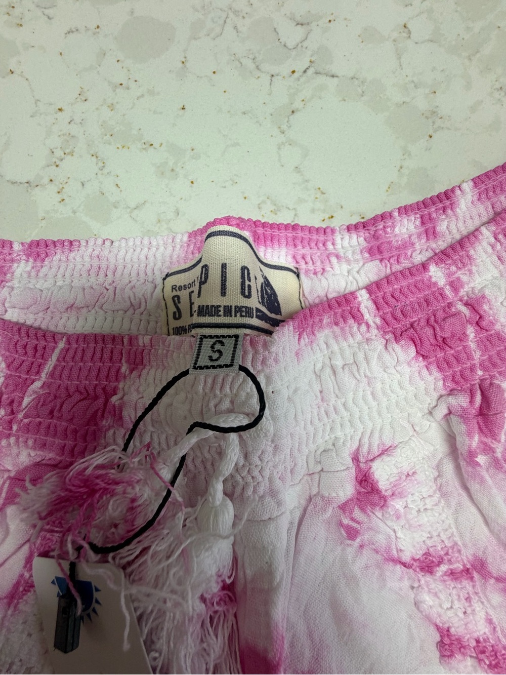 Women's Pink Tie-Dye Linen Blend Shorts with Drawstring Waist Seaspice small new - Picture 4 of 6
